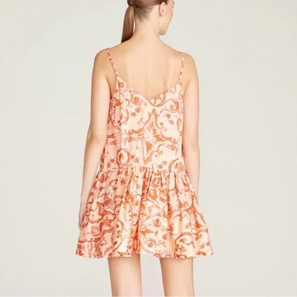 Amur Angela Mini Dress Women’s Size 0 Apricot Baroque Tile Organic Cotton NWT - Picture 3 of 14